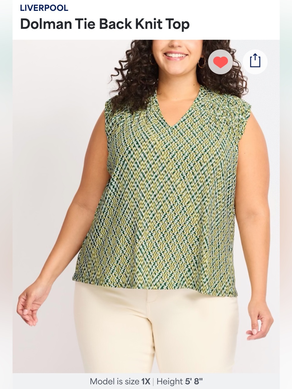 Liverpool Los Angeles 2X Green Geometric Smocked Shoulder Blouse